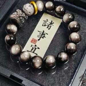 Red and Blue Tibetan-Style Braided Bracelet with a Golden Gourd Charm