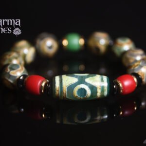 Green Dzi Bead with Red Bead Ornaments